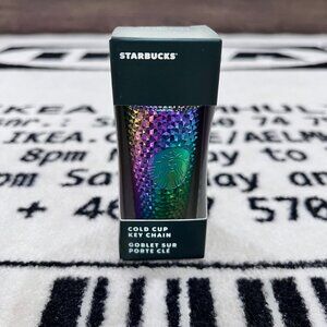NEW Starbucks Fall 2023 Bling Oil Slick Rainbow Studded Keychain Halloween